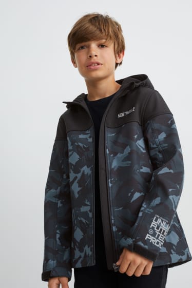 Niños - Chaqueta softshell con capucha - estampada - negro