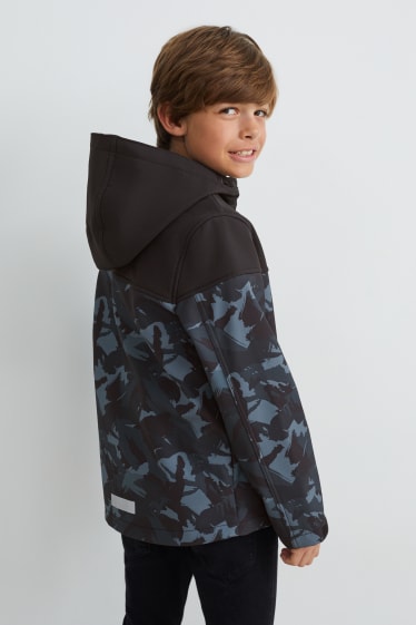 Niños - Chaqueta softshell con capucha - estampada - negro