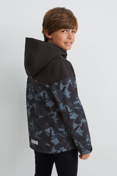 Enfants garçons - Veste softshell à capuche - à motif - noir