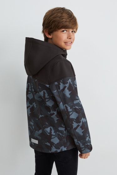 Enfants - Veste softshell à capuche - à motif - noir