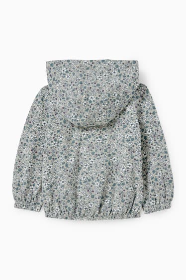 Neonati - Felpa con zip e cappuccio per neonati - a fiori - grigio