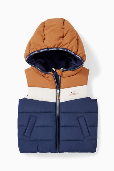 Babies - Baby quilted gilet with hood - brown / blue