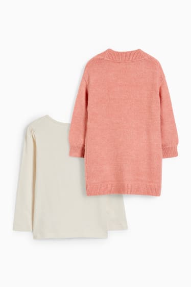 Kinderen: meisjes - Set - gebreid vest en longsleeve - 2-delig - roze