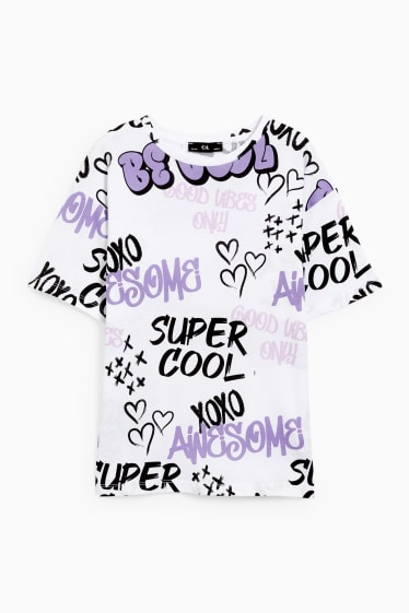 Kinder Mädchen - Kurzarmshirt - gemustert - weiß