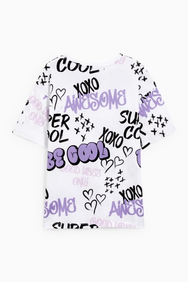 Kinder Mädchen - Kurzarmshirt - gemustert - weiß