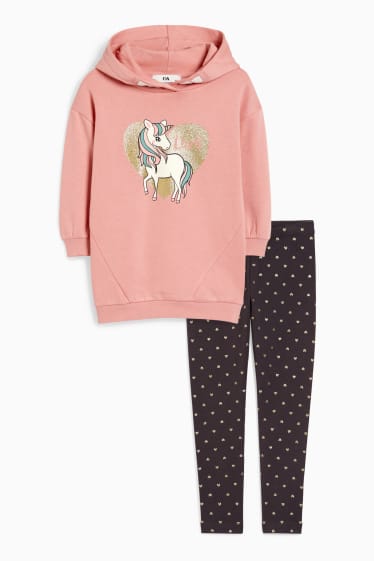 Nena - Conjunt - vestit de dessuadora amb caputxa i leggings - 2 peces - rosa