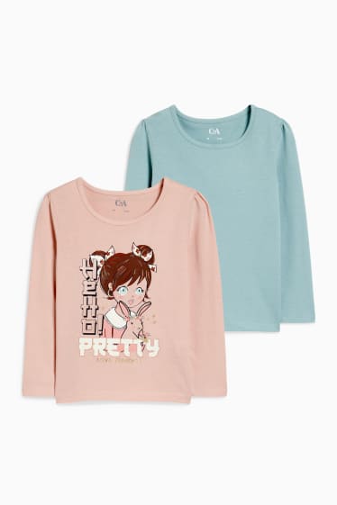 Enfants filles - Lot de 2 - hauts à manches longues - rose