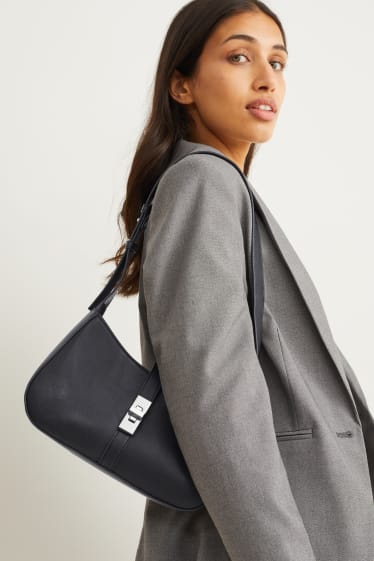 Damen - Schultertasche - Lederimitat - schwarz