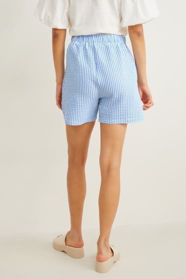 Damen - Shorts - Mid Waist - gestreift - weiß / hellblau