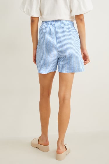 Donna - Shorts - vita media - a righe - bianco / azzurro