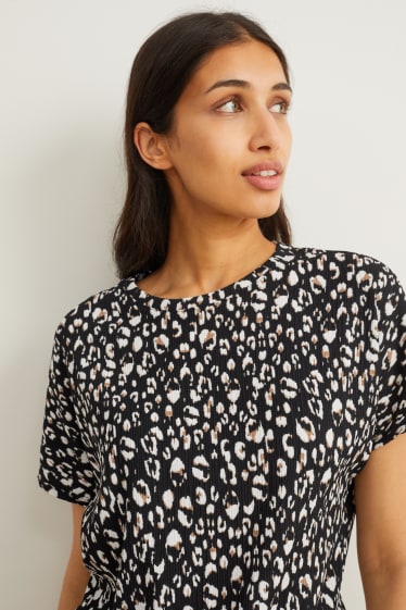 Women - T-shirt with knot detail - patterned - black
