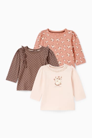 Bebés - Pack de 3 - camisetas de manga larga para bebé - rosa