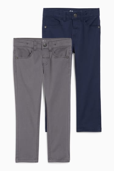 Kinder Jungen - Multipack 2er - Hose - Slim Fit - grau-melange
