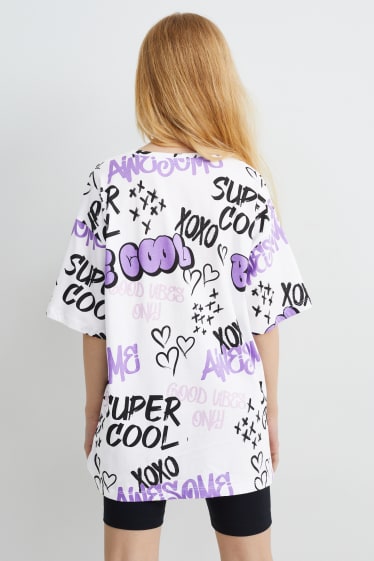 Kinder Mädchen - Kurzarmshirt - gemustert - weiß