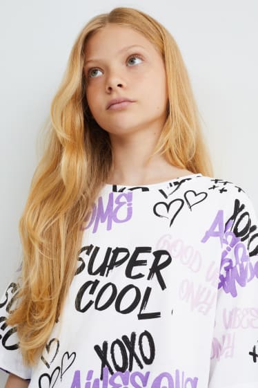 Kinder Mädchen - Kurzarmshirt - gemustert - weiß