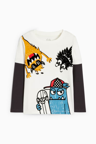 Kinderen: jongens - Longsleeve - 2-in-1-look - crème wit