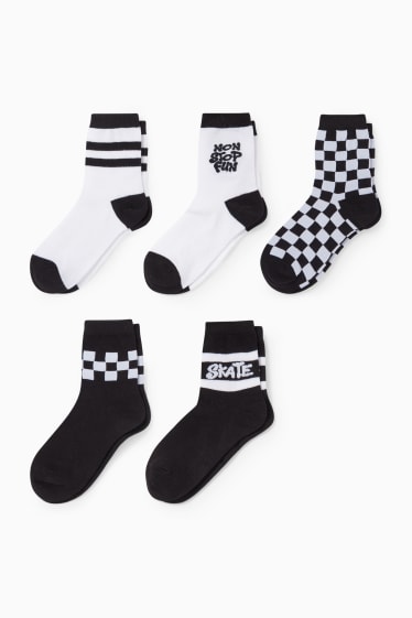 Enfants - Lot de 5 paires - chaussettes - à motif - noir