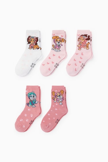 Enfants - Lot de 5 paires - Pat’ Patrouille - chaussettes à motif - rose