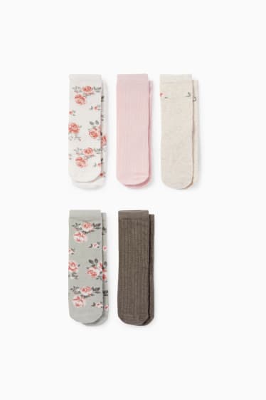 Neonate - Confezione da 5 - rose - calzini neonate con motivi - bianco crema