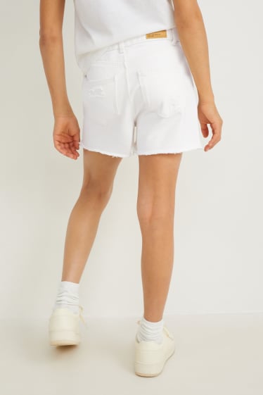 Kinderen - Korte spijkerbroek - crème wit