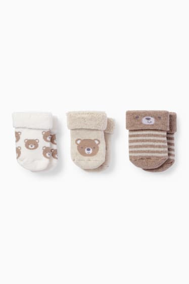 Unisex - Multipack 3er - Bärchen - Erstlings-Socken mit Motiv - beige
