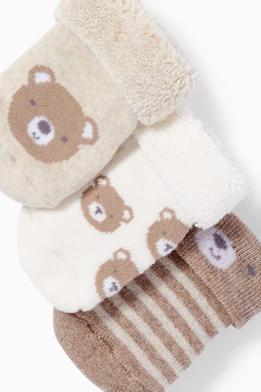 Unisex - Multipack 3er - Bärchen - Erstlings-Socken mit Motiv - beige