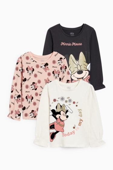 Kinderen - Set van 3 - Minnie Mouse - longsleeve - crème wit