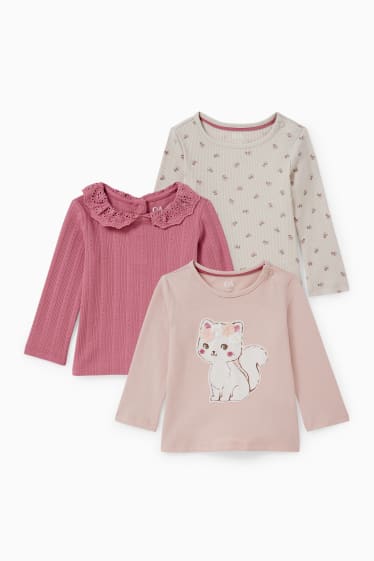 Bébés filles - Lot de 3 - hauts à manches longues bébé - beige clair