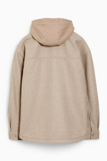 Men - Shirt jacket with hood - light beige