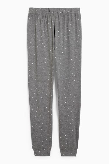 Damen - Pyjamahose - gepunktet - grau