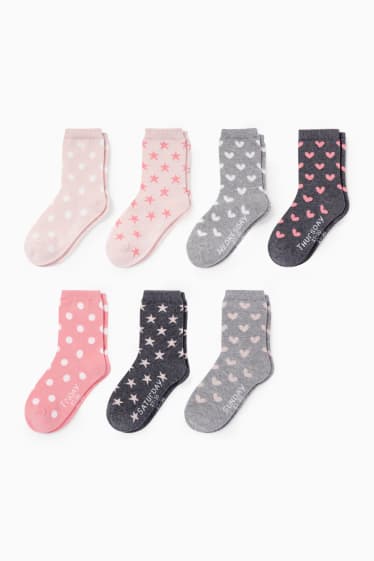 Kinder Mädchen - Multipack 7er - Wochentage - Socken mit Motiv - grau
