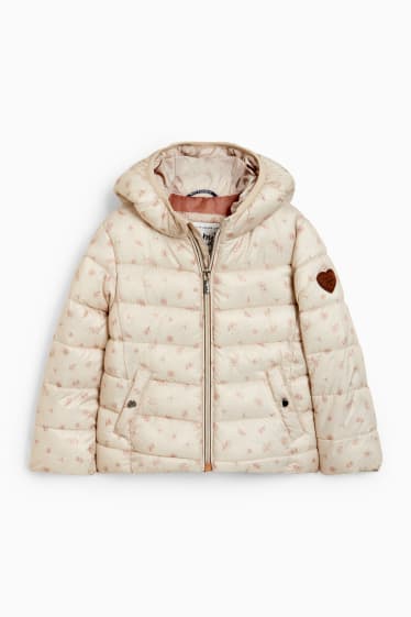 Kinder Mädchen - Steppjacke mit Kapuze - wasserabweisend - geblümt - hellbeige