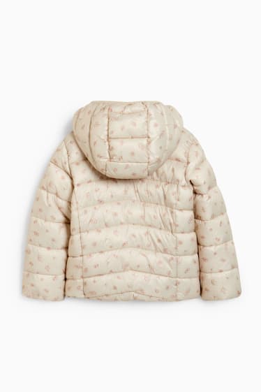 Kinder Mädchen - Steppjacke mit Kapuze - wasserabweisend - geblümt - hellbeige