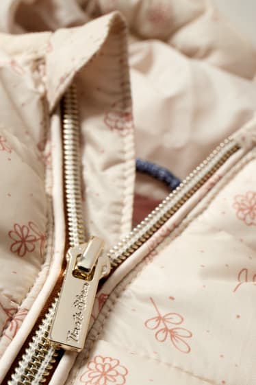 Kinder Mädchen - Steppjacke mit Kapuze - wasserabweisend - geblümt - hellbeige