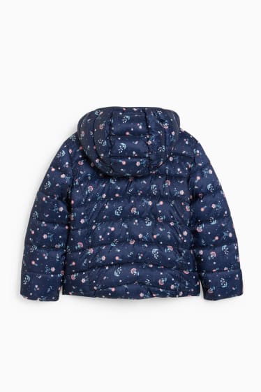 Kinder Mädchen - Steppjacke mit Kapuze - wasserabweisend - geblümt - dunkelblau