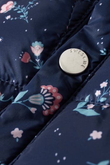 Kinder Mädchen - Steppjacke mit Kapuze - wasserabweisend - geblümt - dunkelblau