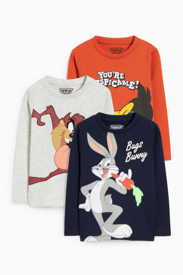 Bambini - Confezione da 3 - Looney Tunes - maglia a maniche lunghe - blu scuro