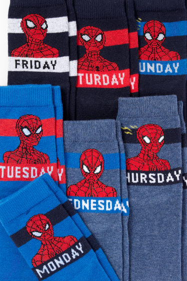 Enfants - Lot de 7 paires - Spider-Man - chaussettes à motif - bleu foncé