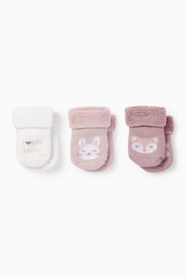 Baby Mädchen - Multipack 3er - Hase und Fuchs - Erstlings-Socken mit Motiv - rosa