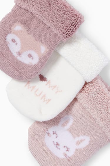 Baby Mädchen - Multipack 3er - Hase und Fuchs - Erstlings-Socken mit Motiv - rosa