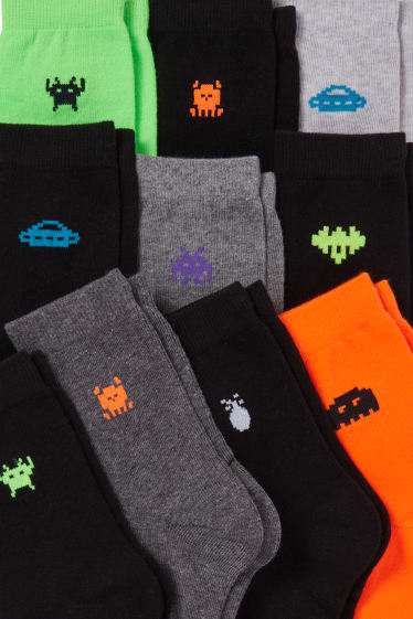 Enfants - Lot de 10 paires - Pixel - chaussettes à motif - noir