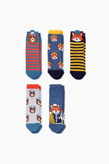 Children - Multipack of 5 - woodland animals - socks with motif - dark blue