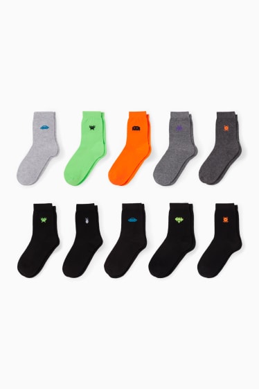 Enfants - Lot de 10 paires - Pixel - chaussettes à motif - noir