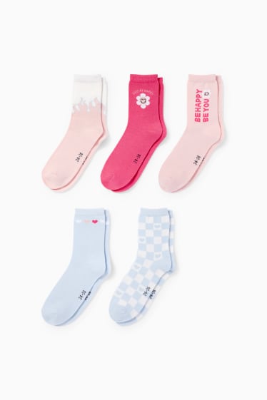 Kinder - Multipack 5er - Herzchen - Socken mit Motiv - pink