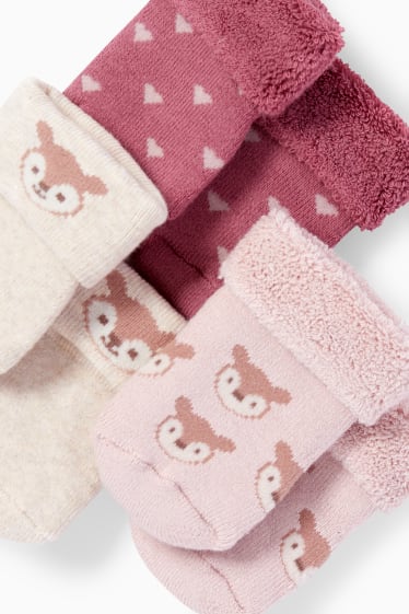 Baby: meisjes - Set van 3 paar - vos - newbornsokken met motief - donker rose