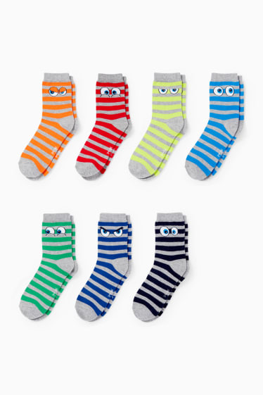 Copii - Băieți - Multipack 7 perechi - ochi - șosete cu motive - cu dungi - albastru închis