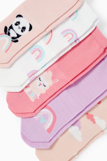 Kinderen: meisjes - Set van 5 paar - regenboog - sokken met motief - roze