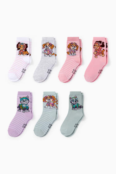 Enfants - Lot de 7 paires - Pat’ Patrouille - chaussettes à motif - rose