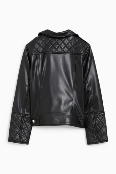 Kinder Mädchen - Bikerjacke - Lederimitat - schwarz