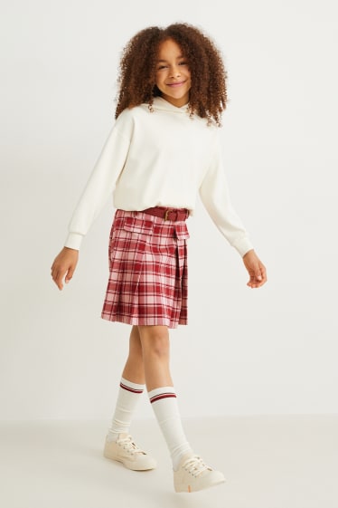 Enfants - Ensemble - jupe, ceinture et chaussettes hauteur genou - 3 pièces - bordeaux